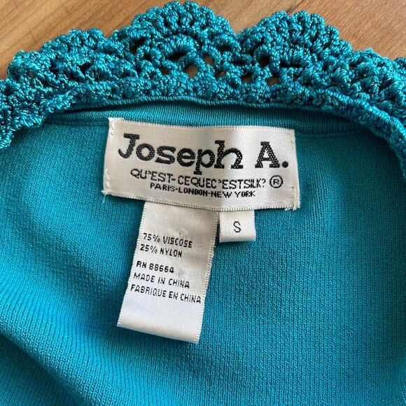 Vintage 90s Joseph A. Teal 3/4 Sleeve Crochet Detail Top Grunge Fairy Size S - Picture 8 of 8